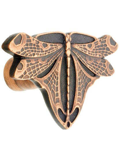 Dragonfly Cabinet Knob - 1 1/8 inch x 1 3/4 inch in Antique Copper.